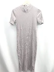 ◇ ⊂ ZARA ザラ リブニット 綿 半袖 ロング ワンピース サイズL モカベージュ系 レディース E  【1410100056699】