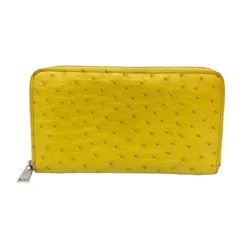 BOTTEGAVENETA ボッテガヴェネタ 長財布 オーストリッチ イエロー ユニセックス RFID 男女兼用 ラウンドファスナー【中古】