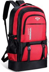 CLeDeL (Kredel) Hiking Backpack, Large Capacity 65L, Men's Backpack, Rucksack, Emergency Backpack, Expandable, Multifunctional, Waterproof, Lightweight, Overload-Resistant, Travel, Camping, Outdoor (Red, Adjustable)