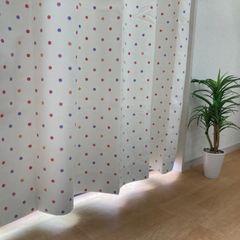 【2級遮光】厚地カーテン　ホワイト　ピンク系　ドット柄 　巾100cm×丈135~200cm（各2枚組）　3サイズ展開