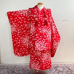 【レトロ柄】七五三　3歳女の子着物　黄色　半襦袢　被布　中古　セミアンティーク　きもの猫田　T396