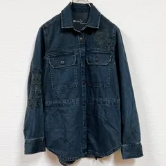 【美品】GAP ギャップ ブラック 刺繍 ボタニカル柄 ダメージ加工 レディース S ボタン ミドル丈 長袖 アウター サイドファスナー デニムジャケット KH-Y-241238