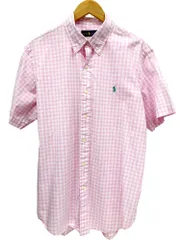 RALPH LAUREN (ラルフローレン) ギンガムチェック 半袖 シャツ ボタンダウン 胸ロゴ 刺繍 コットン 41381 L ピンク×ホワイト メンズ/028