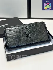 【今日特価】Yves Saint Laurent イヴ・サンローラン 最新シングルジッパーシリーズ 輸入オイルレザー小牛皮で質感に優れ