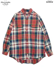 古着 Abercrombie&Fitch アバクロンビーアンドフィッチ 前開き チェック柄 コットン100％ フランネル 長袖 シャツ 赤 (ttu2411074)