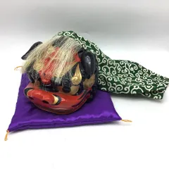 獅子頭　獅子舞　木彫　伝統工芸 希少】井波彫刻 木彫 獅子頭 荒井一吼 作者名刺付属 富山 伝統