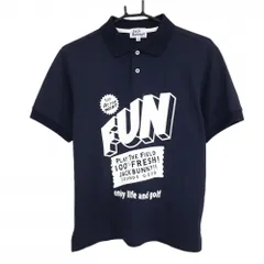 【美品】ジャックバニー 半袖ポロシャツ ネイビー ロゴ白 メンズ 4(M) ゴルフウェア Jack Bunny