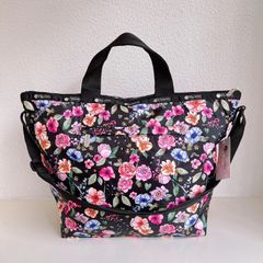 【新品】レスポートサック花柄型押し2WAYトートバッグ ブラック レスポートサック 花柄 ショルダーバッグ 2way トートバッグ 大