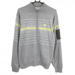 アディダス ニットブルゾン グレー×白 一部ボーダー 袖ポケット 蓄熱裏地 メンズ O/XG ゴルフウェア adidas