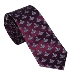 【新品】Vivienne Westwood ヴィヴィアンウエストウッド ネクタイ メンズ 2022AW S81050001W00CH I409-WINE ワイン 幅7cm 送料無料 専用BOX 箱付き シルク100％ ギフト 人気 高級 ブランド  成人式 就
