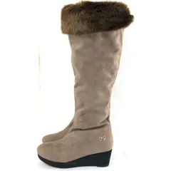 ギャラリービスコンティ GALLERY VISCONTI ロングブーツ ファー付き リボンチャーム付き サイドファスナー スエード ベージュ Mサイズ 931018