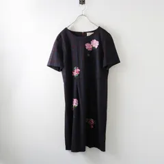 【値下げ】大きいサイズ ローズティアラジュエル Rose Tiara Jewel フラワーモチーフ刺繍 チェック ワンピース 46/ネイビー 半袖【2400014279320】