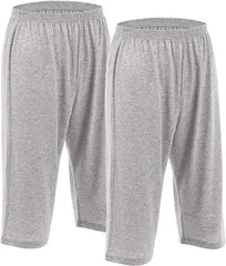 mom21 ステテコパンツ メンズ 7分丈 下着 ロング ニットトランクス 前閉じ グレー2枚( グレー,  L)