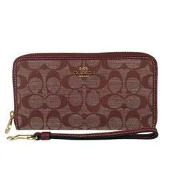 COACH コーチ 長財布 ロング ジップ アラウンド ウォレット シグネチャー シャンブレー CH369 ワインマルチ キャンバス×レザー レディース ゴールド金具 新品未使用展示品