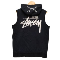STUSSY ステューシー プリント ノースリーブ ジップ パーカー ブラック サイズ L 正規品 / 50862
