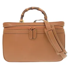 美品 グッチ バンブー 013 122 2491 レザー ブラウン 2WAY バニティバッグ 茶 0277 GUCCI