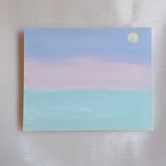 優しい海✴︎ 絵画　アクリル画　パステル　カラー　可愛い　綺麗　月　美しい　原画　淡い　風景　キャンバス画　オリジナル