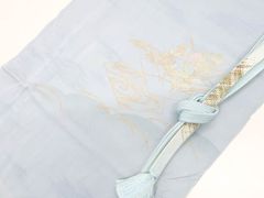 【京松】リサイクル着物 和装小物 帯揚げ帯締めセット 帯揚 帯締 金彩 花文 平組 kyo7w07-801