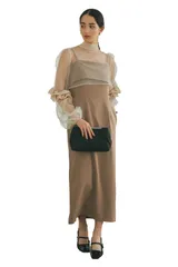 [MORE AUNI] 結婚式 ドレス レディース パーティ ワンピース チュールボレロ コクーンドレス 結婚式およばれワンピース レース 五分袖 パーティードレス 1.5次会 2次会 披露宴 お呼ばれ 食事会 発表会 32 [モカ / 324237] [M]