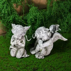 オブジェ  オーナメント ガーデンオブジェ  2個セット レジン天使像 アンティーク仕上げ 宗教的な記念装飾 屋内 屋外使用 リビングルーム ガーデン パティオ クリスマス 感謝祭  国民解放記念日 天使装飾 クラシック装飾  ホームデコレ