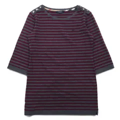 BURBERRY ボーダー チュニック Tシャツ M グレー ショルダーボタン ワンポイントロゴ刺繍 日本製