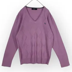 【希少】BURBERRY バーバリーブラックレーベル ウール セーター M BURBERRY BLACK LABEL アーガイル柄 ニット メンズ Vネック ホース刺繍