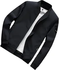 aspersio アスペルシオ クラシック ジャケット 長袖 フードなし ジップアップ ウェア オシャレ アウター メンズ 大人 ストリート ブルゾン ヒップホップ ジャンパー アウトドア 襟なし ボンバージャケット(アクアブラック,  M)