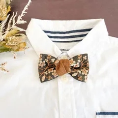 【匿名配送】キッズ蝶ネクタイ　カーキ系インド刺繍リボン　七五三　結婚式　発表会　卒園式　入学式　ハンドメイド