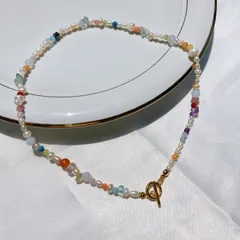 【限定1点サージカルステンレス】淡水パールと天然石のネックレス A 44cm