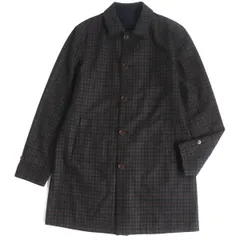 未使用品▼Loro Piana ロロピアーナ チェック柄 レザー使い カシミヤ混 リバーシブル ステンカラーコート S メンズ 茶×黒 伊製 正規品のサムネイル