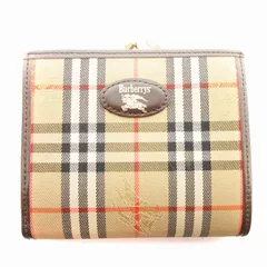 バーバリーズ Burberrys ヴィンテージ 二つ折り財布 小銭入れあり レザー キャンバス ノバチェック ロゴ がま口 茶 ベージュ /JS