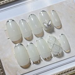 ワンホンネイルチップ 韓国風 キルティング バタフライ 蝶々 ガラス 
