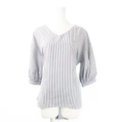 ロペピクニック ROPE Picnic ブラウス シャツ Vネック 七分袖 リボン 薄手 マリン ストライプ F 紺 ネイビー /CK15