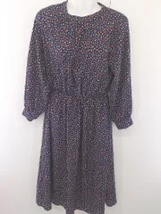 ◇ chocol raffine robe 花柄 スタンドカラー 長袖 膝下丈 ワンピース サイズF ネイビー マルチ レディース  【中古】 【1204050001218】