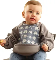 【数量限定】食事スタイ 防水 保育園 ウルトラビブ 離乳食 スモック 長袖 ラグランスリーブ付き スタイ 乾燥機 洗濯機で洗える エレファント お食事エプロン [ビベッタ]