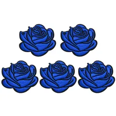 ドナリー ワッペン アイロン 2枚セット バラ 薔薇 アップリケ 刺繍 ハンドメイド 手芸 DIY リメイク 補修 (ブルー / 5枚入り) [ブルー / 5枚入り]