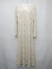 ◇ ⊂ mysty woman インナーパンツ付き　花柄 長袖 膝下 ワンピース サイズF アイボリー レディース P  【1410230005390】