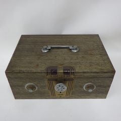 ALARM CASH BOX 手提金庫 手持金庫 アンティーク 昭和 レトロ インテリア 木目調 現状品
