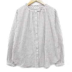 スタディオクリップ Studio Clip シャツ ブラウス 長袖 バンドカラー オーバーチェック柄 マルチカラー M 白 ベージュ ホワイト /FF28