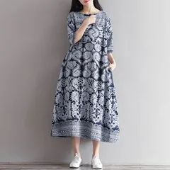 ワンピース 夏 レディース ロングワンピース リゾートワンピース 七分袖 ワンピ 総柄 ロングワンピ 花柄 クルーネック 綿麻風 大きいサイズ 夏服 ミモレ丈 ワンピース エスニック風 リゾート きれいめ おしゃれ yinnuohan01