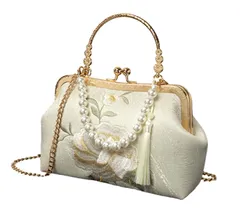 [Electric Circus] パーティーバッグ ハンドバッグ 3way がま口 花刺繍 フォーマル バッグ クラッチバッグ 結婚式バッグ レディース (ホワイト) かっこいい かわいい おしゃれ プレゼント 大人 女性 人気 パーティー ば [ホワイト]