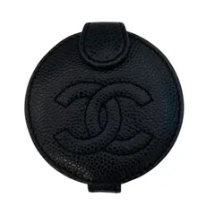 CHANEL シャネル 両面コンパクトミラー美容器具 鏡 サークル型 ココマーク キャビアスキン ブラック