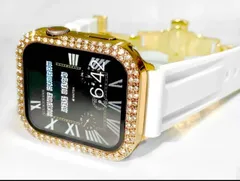 金×白アップルウォッチキラキラカバーケースAppleWatchラバーバンドベルト ラバー