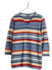 【お得なクーポン配布中!】 ラルフローレン ネイティブ ボーダー コットン ニット セーター レディース M / LAUREN JEANS Co マルチカラー キーネック ポニーなし 薄手