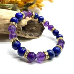 ラピスラズリ&アメジスト パワーストーン ブレスレット 天然石 (ゴールド)  8mm レディース 女性  数珠ブレス 開運 プレゼント ギフト  [5]