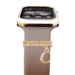 [Lib?rez-moi] アップルウォッチ用 イニシャル チャーム ラインストーン キラキラ ゴールド おしゃれ アクセサリー レディース モデル ネーム しりこん 38mm 40mm 42mm 44mm 45mm (C) [C]