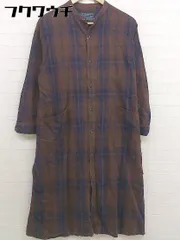 ◇ ◎ BOSTON NINE ボストン ナイン チェック 長袖 膝下丈 ワンピース ブラウン ネイビー系 レディース  【中古】 【1109100020259】