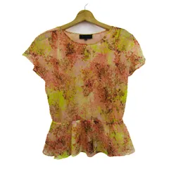 アンタイトル ブラウス シャツ トップス 半袖 花柄 ペプラム 日本製 レディース 2サイズ 黄×ピンク UNTITLED 【中古】