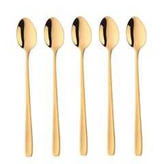 Buyit パフェスプーン ロングスプーン かき氷スプーン 5本組 20cm 18-10ステンレス製 鏡面仕上げ 食洗機対応 4色選択可能 (ゴールド)