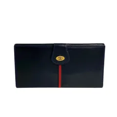 極 美品 GUCCI グッチ オールドグッチ ヴィンテージ シェリーライン GG ロゴ 金具 レザー 本体 二つ折り 長財布 ウォレット ネイビー 16048